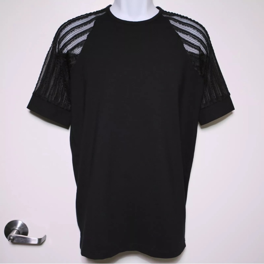 ORTTU - Black Short Sheer Sleeve Stretch Crewneck Shirt - Men's Small 🔥